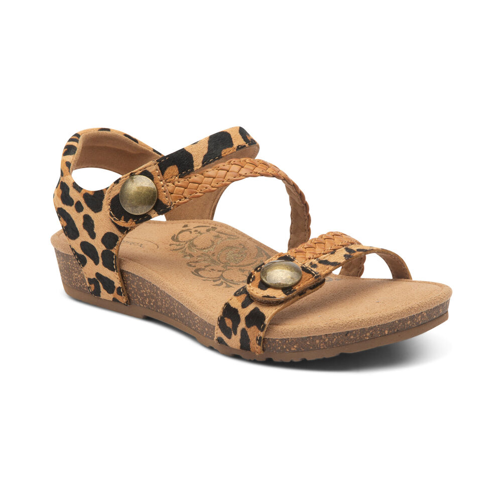 Aetrex Women's Jillian Fully Adjustable Straps Sandals - Leopard | USA 3VN2TIS